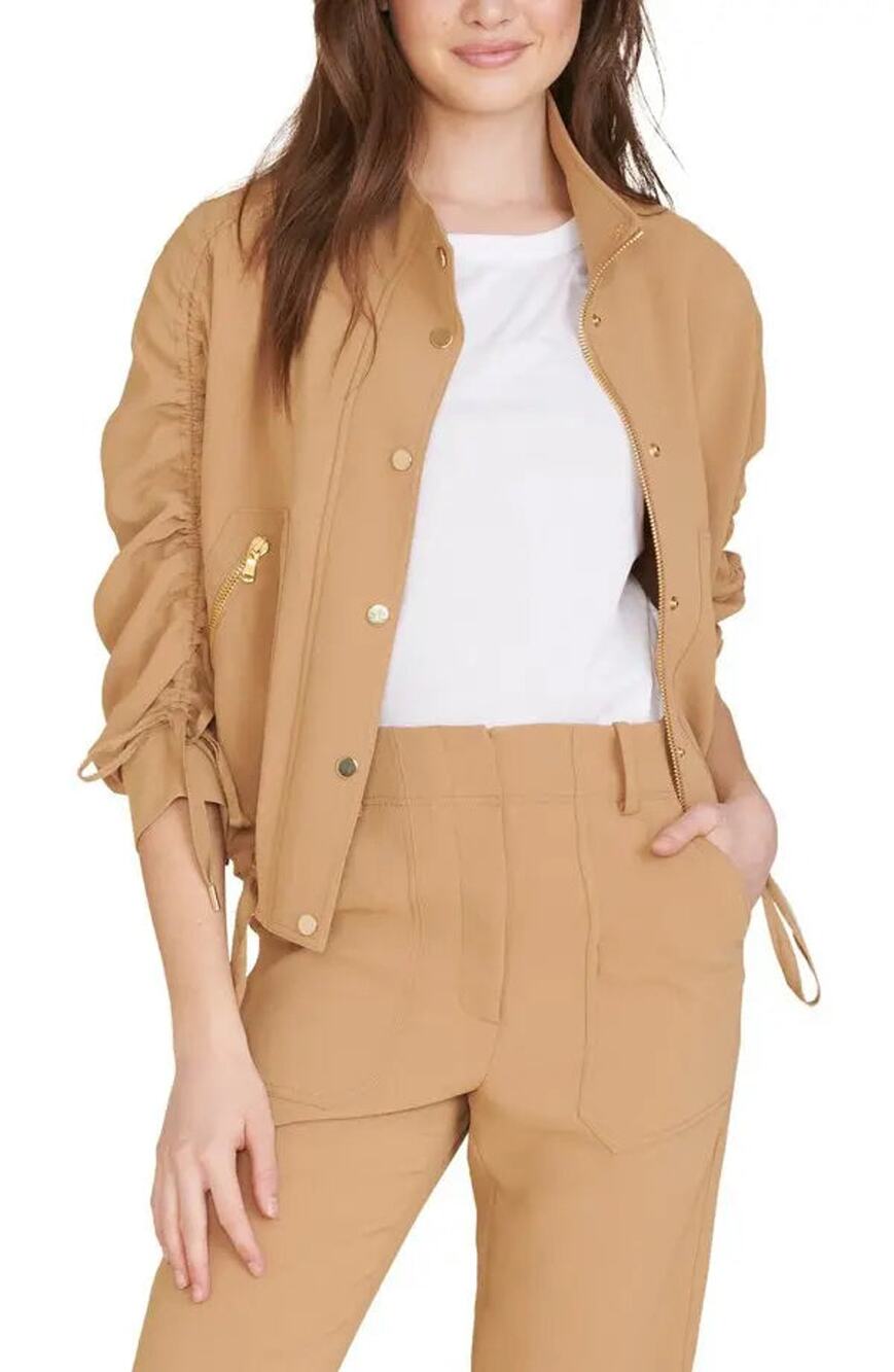 Veronica Beard Paros Safari Ruched Sleeve Jacket Neutral/Safari Tan Women's M